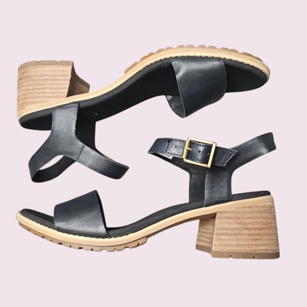 Timberland Laguna Shore Black Strappy Sandals Mid Heel Size 10 - Picture 3 of 6